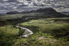 Partly cloudy over the Telle River in the Eastern Cape Province, South Africa.